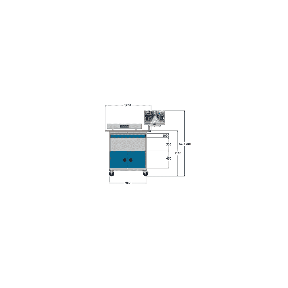 Bedrunka+Hirth Mobiler Computerschrank mit Arbeitsplatte, Energie-Kanal und Monitorhalterung, 1200 x 600 x 1196 mm