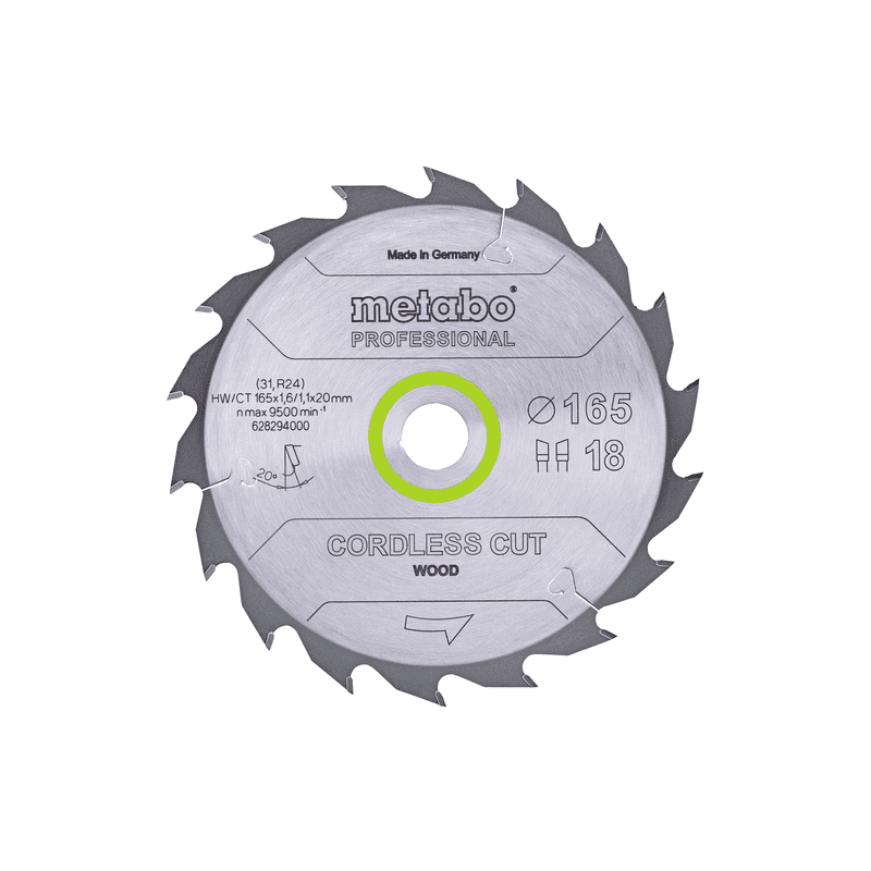 Metabo Kreissägeblatt "Curdless Cut Wood - Professional" 165 x 20 mm, Z18, WZ, 20°