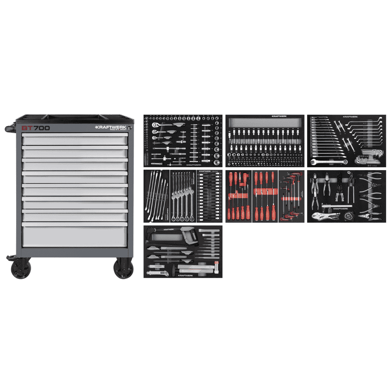 KRAFTWERK Werkstattwagen XL BT900 mit 7 Schubladen, PRO+HT, inkl. Werkzeug, 278-teilig