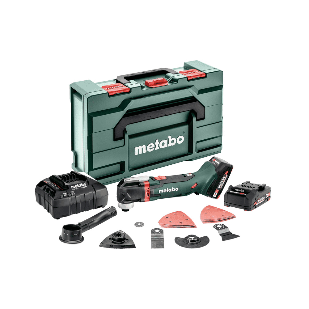 Metabo Akku-Multitool MT 18 LTX Compact, 18 V mit 2x Li-Power Akkus (18 V / 2.0 Ah), Ladegerät, metaBOX 145 L und Zubehör