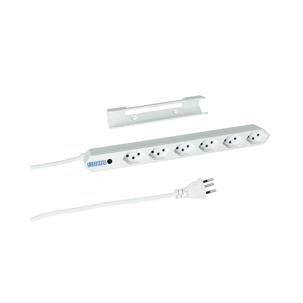 Steffen Multiprise IQ, 6 x T13, 10 A, IP20, câble de 1.5 m, avec protection contre les surintensités, en deux couleurs