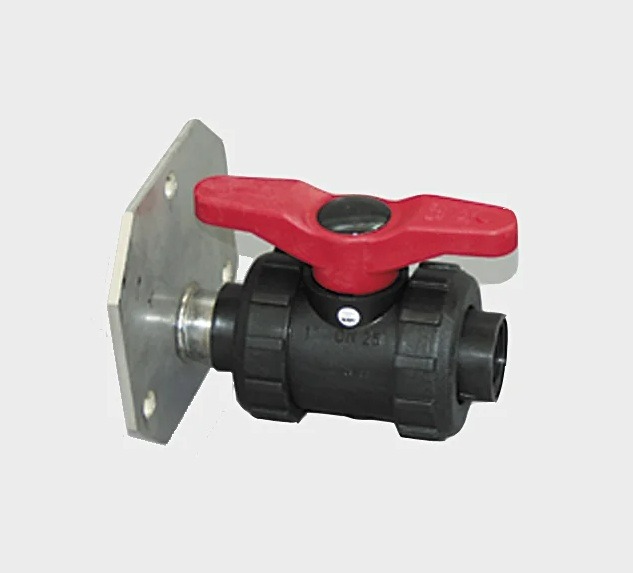 CEMO Robinet à bille en PP avec bride en acier inoxydable pour fûts en PRV forme de valise, différents dimensions de raccordement