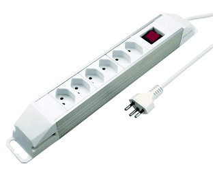 Steffen Steckdosenleiste POWER XTRA, 6 x T13 Steckdosen mit Schalter, 10 A, IP20, 2 m Kabel, aluminium/weiss