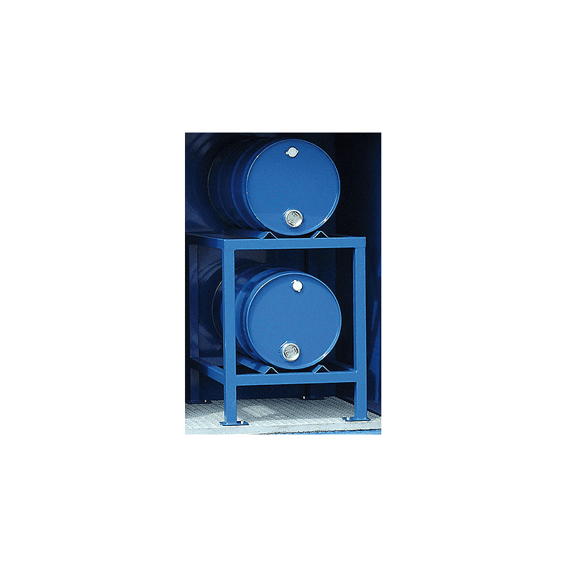 Support peint pour bac de rétention fermé (Art. 5145), adapté au stockage de 2 fûts de 60 l