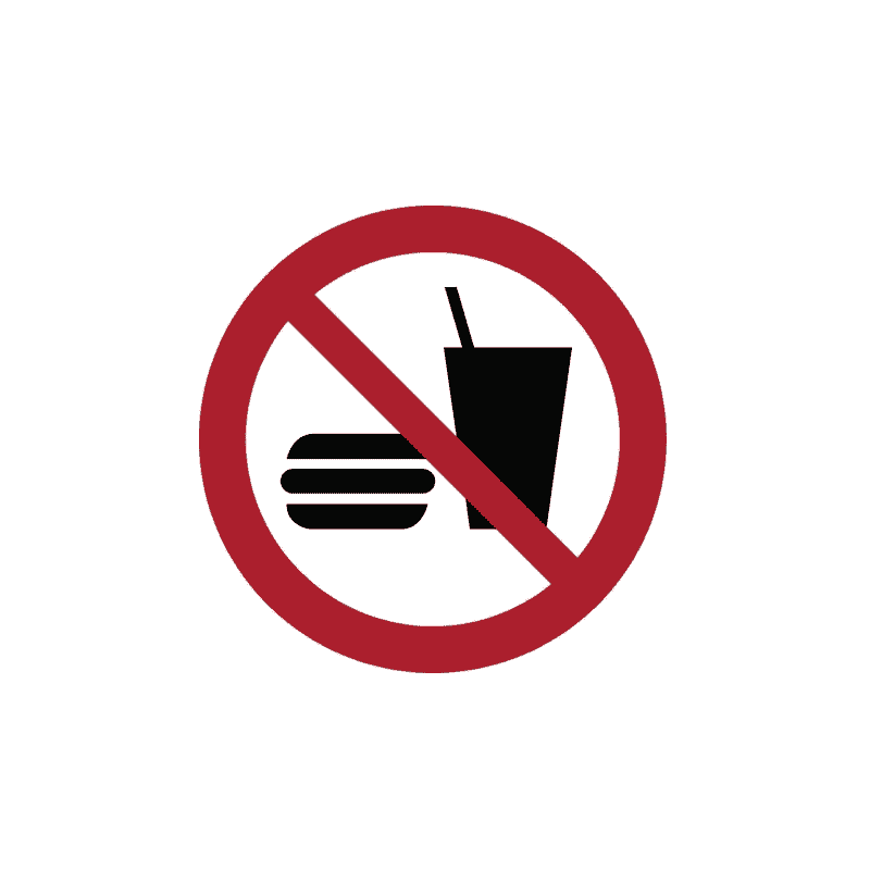 Verbotsschild Essen und Trinken verboten, Ø 200 mm, selbstklebend, ISO 7010, wetterfest