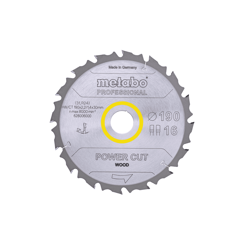 Metabo Kreissägeblatt "Power Cut Wood - Professional" 190 x 30 mm, Z16, FZ/FA, 12°