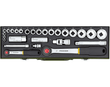 Proxxon Steckschlüsselsatz 1/2" + 1/4", 27-teilig, Steckschlüsseleinsätze von 6 - 32 mm