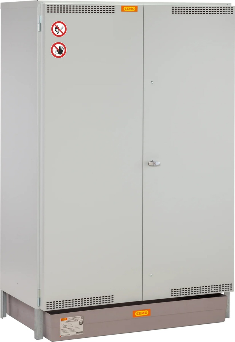CEMO Umweltschrank für Fässer 13/20 mit Doppel-Flügeltür, grau