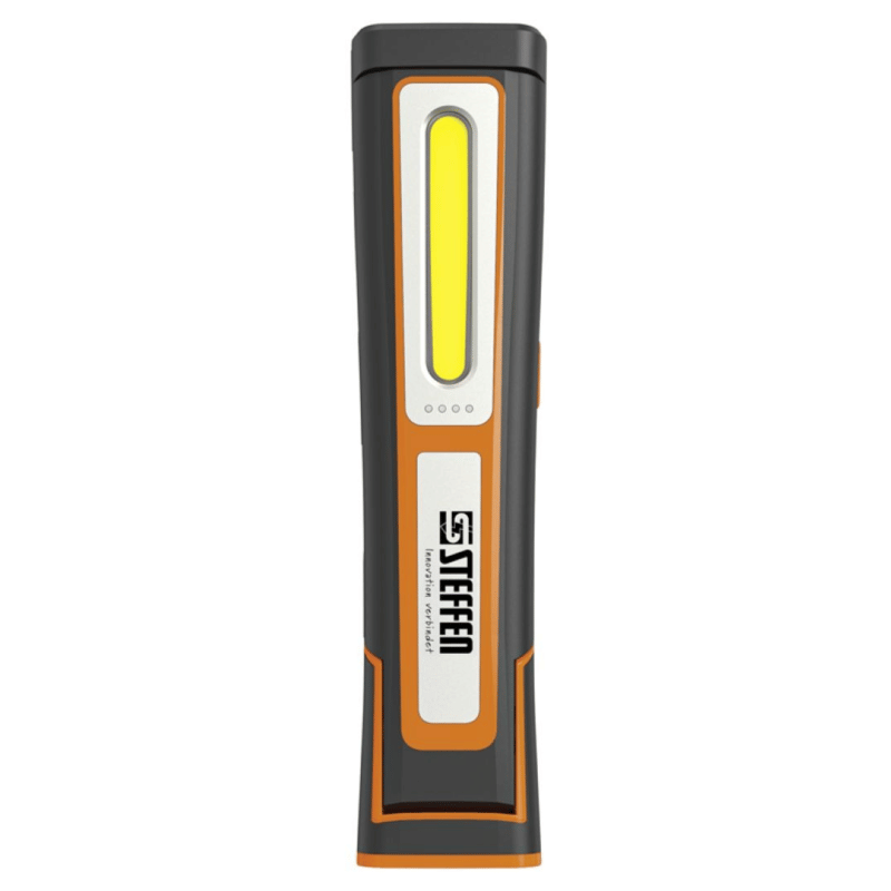 Steffen LED Akku-Arbeitsleuchte 10 W, 1'000 + 180 lm, 5700 K, 180° drehbar, IP65, schwarz/orange