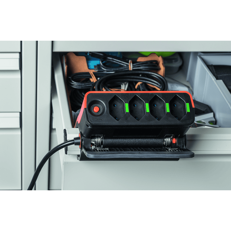 Steffen Steckdosenleiste CLIP, 4 x T13 Steckdosen, 10 A, IP20, 3 m Kabel, schwarz/orange
