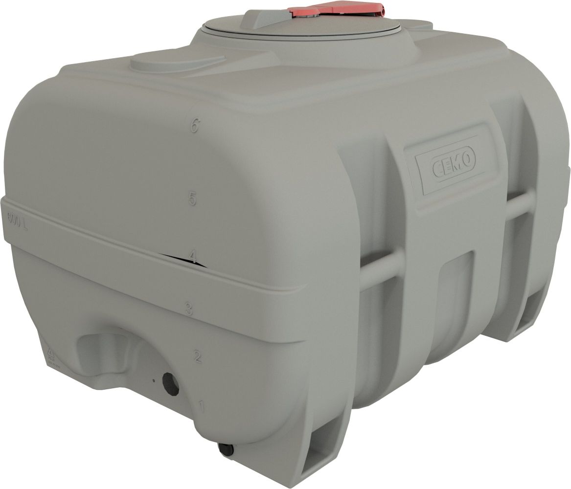 CEMO Fût en PE de forme valise, gris, de 600 à 3000 litres, sans cloison anti-ballottement
