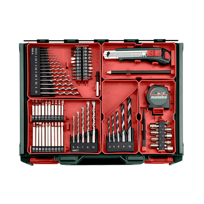 Metabo Akku-Schlagbohrschrauber-Set SB 18, mit 2x Li-Power Akkus (18 V / 2.0 Ah), Ladegerät SC 36 und mobiler Werkstatt