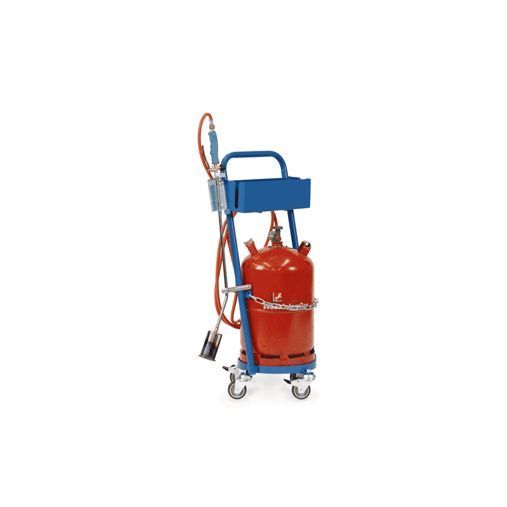 Fetra Stahlflaschenroller für 1 Gasflasche 11 kg Inhalt, Ø 300 mm, Schlauch-, Pistolen- und Brennerhalterung