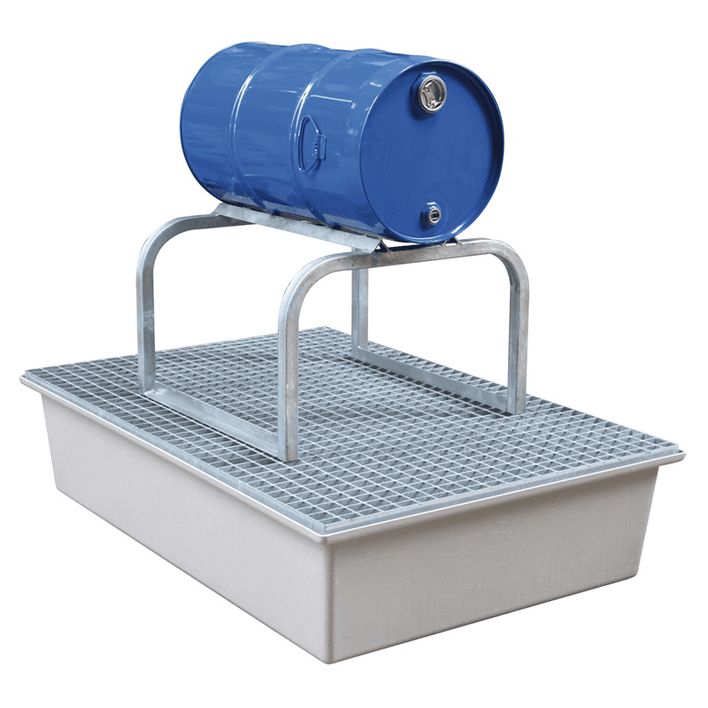 Supports galvanisés pour fûts de 60 l et 200 l, adaptés aux bacs de rétention en PRV, PE et acier
