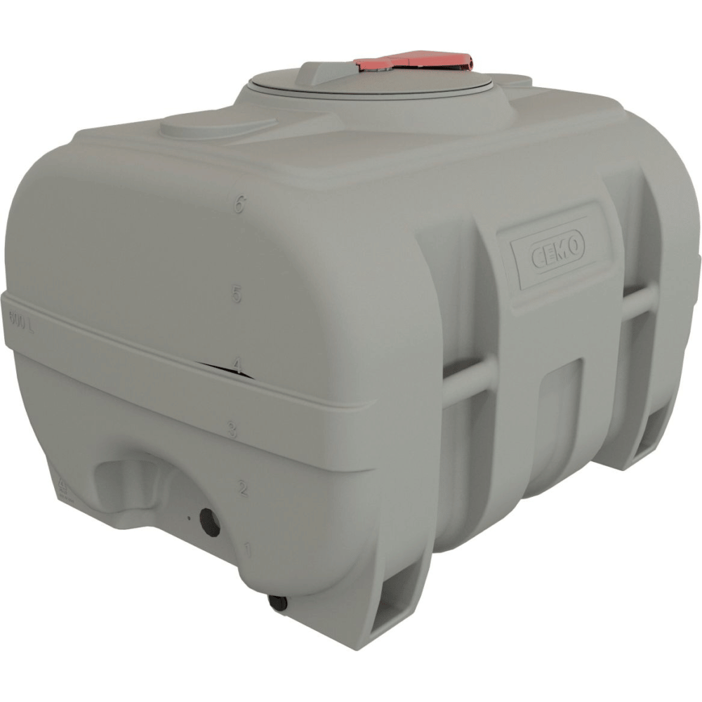 CEMO Fût en PE de forme valise, gris, de 600 à 3000 litres, sans cloison anti-ballottement