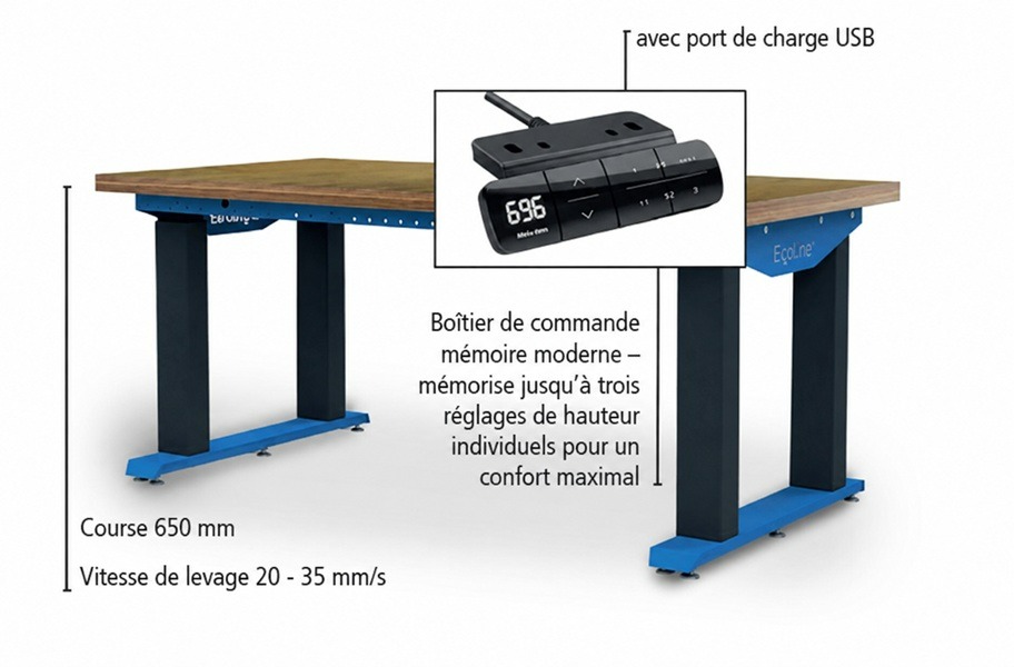 Bedrunka+Hirth ergoliner® Le robuste - bureau à hauteur réglable électriquement, 1500/2000 × 750/900 mm