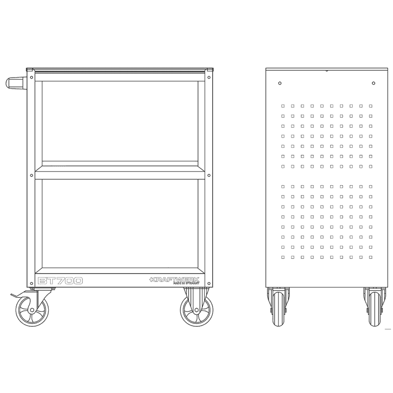KRAFTWERK Service Wagen BT700 mit Gummimatte, leer, LxBxH 474 x 719 x 1000 mm