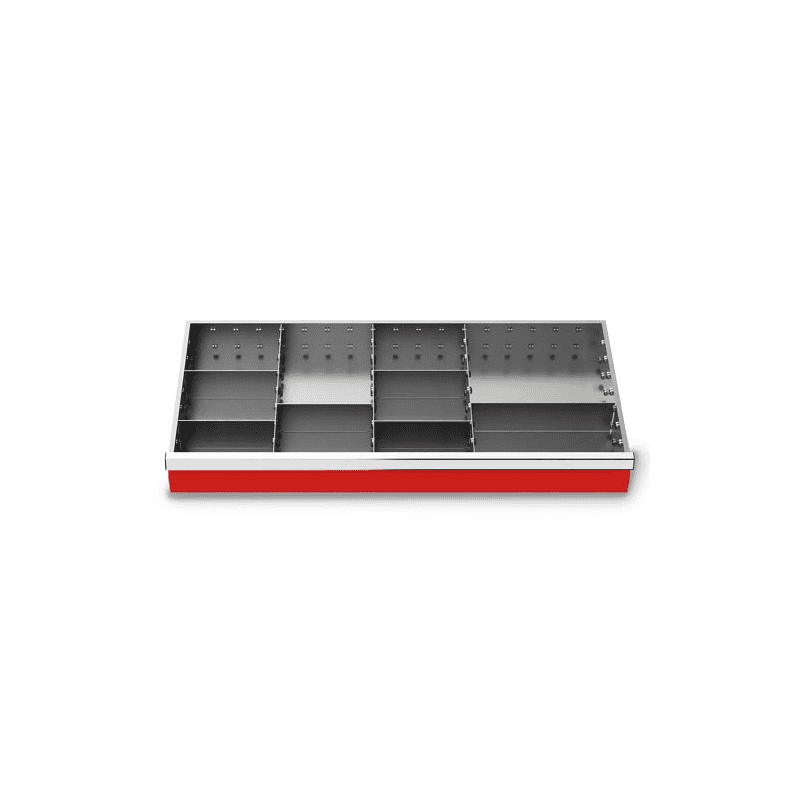 Metalleinteilung 9-teilig, R 36-16, Schubladennutzmass 900 x 400 mm, in 4 Blendenhöhen