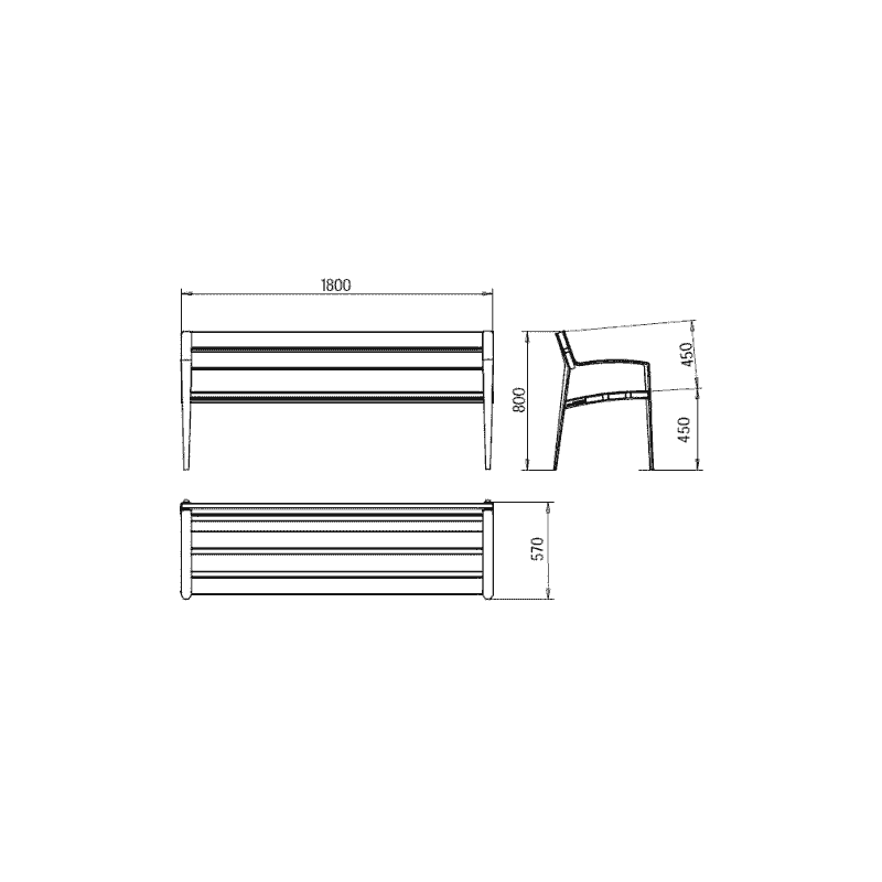 Banc public Minsk en fonte et bois, L x P x H 1800 x 570 x 800 mm, disponible en 4 couleurs