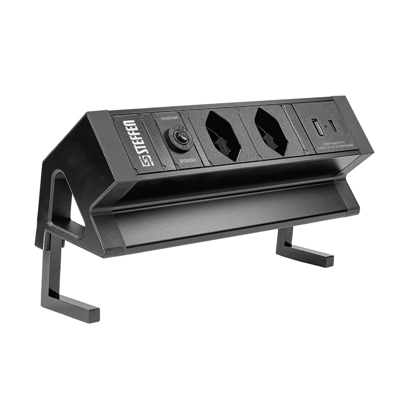 Steffen Multiprise de table ALU DESK, 2 prises de courant T13, 1 USB-A, 1 USB-C, 10 A, IP20, câble de 1.5 m, en deux couleurs