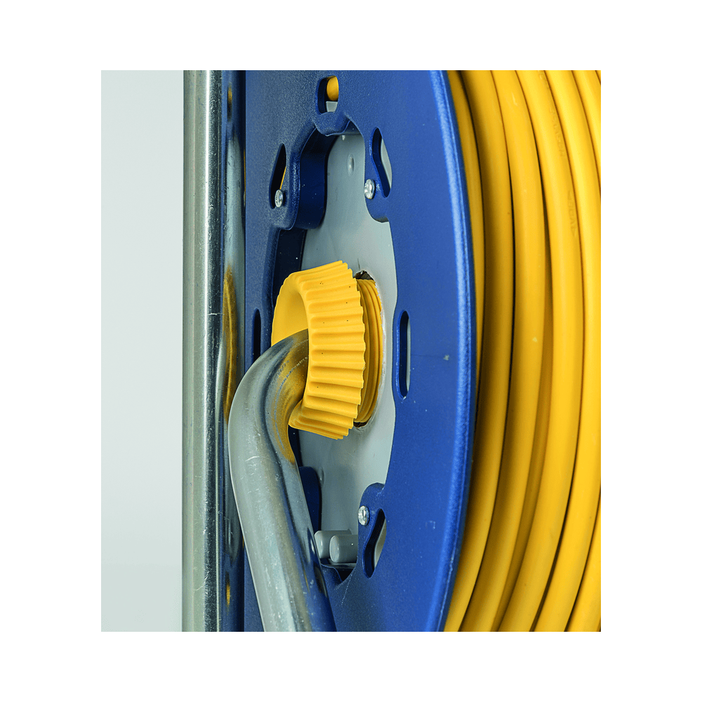 Steffen Kunststoff-Gerätekabelrolle LOOP, 1 + 1 x T13, Td 3×1 mm², Thermoschutz, IP20, blau/grün, Kabellänge 40 m