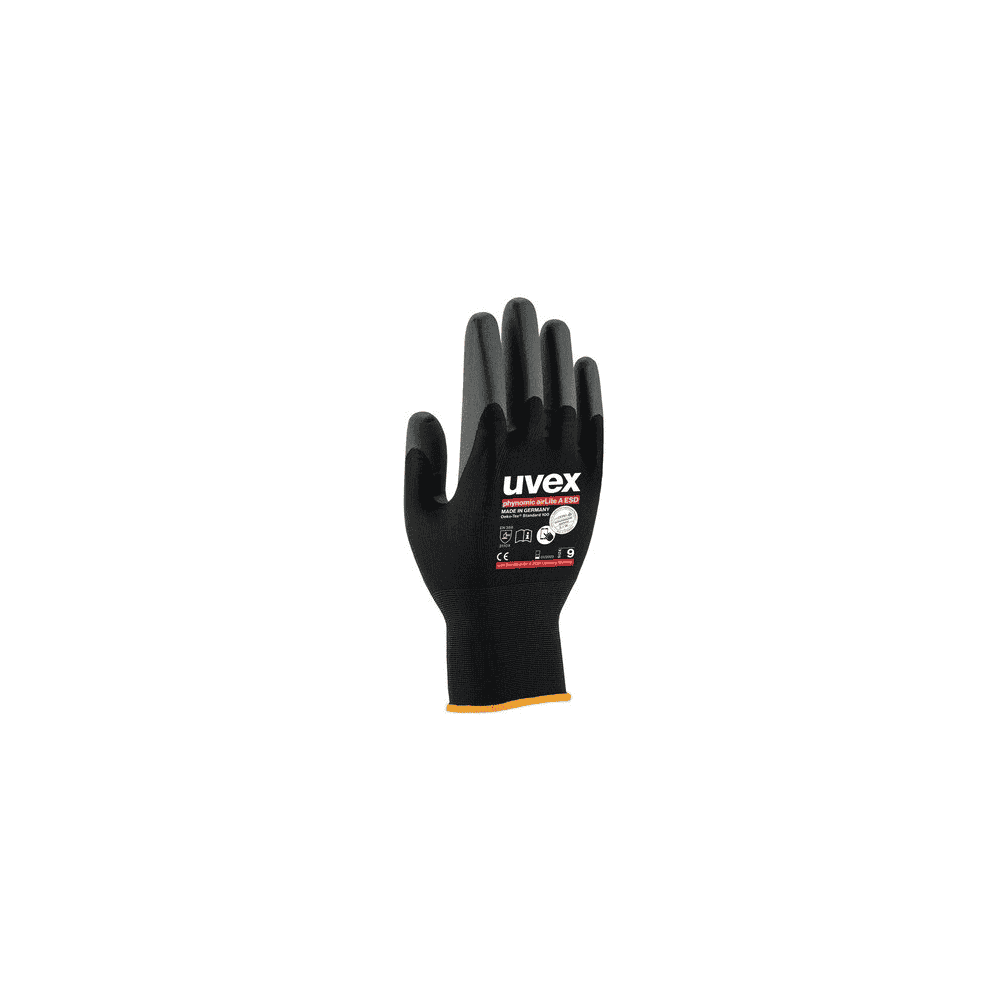 Gants de montage uvex phynomic airLite A ESD, EN388 3110X, noirs, en 2 tailles