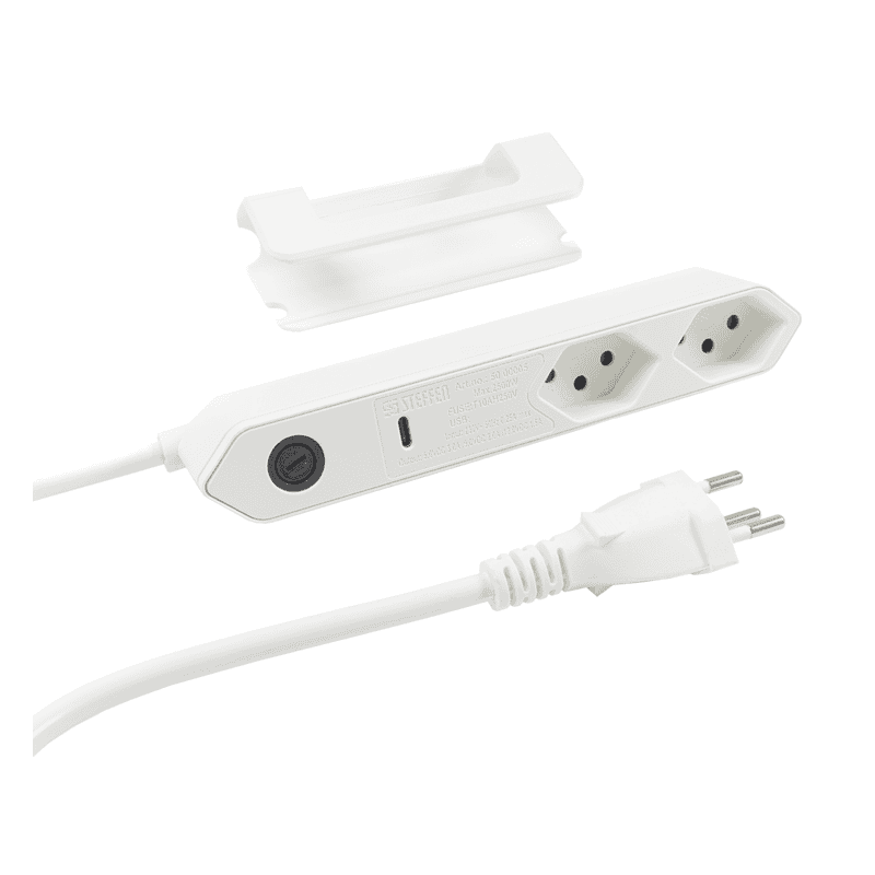 Steffen Multiprise IQ, 2 prises de courant T13, 1 port USB-C PD (18 W), 10 A, IP20, câble de 1.5 m, en deux couleurs