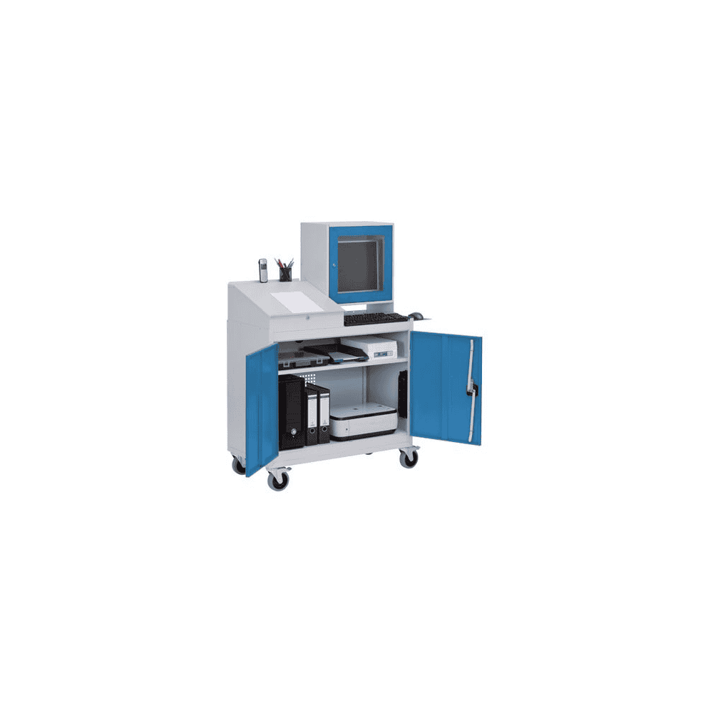 Bedrunka+Hirth Mobiler Computerschrank mit Pultaufsatz und Monitoraufsatzgehäuse für 15,6" Monitor, 1000 x 500 x 1575 mm