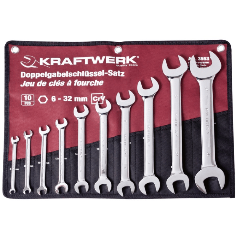 KRAFTWERK PRO LINE Doppel-Maulschlüssel-Satz, 10-teilig, 6–32 mm, im Rolletui