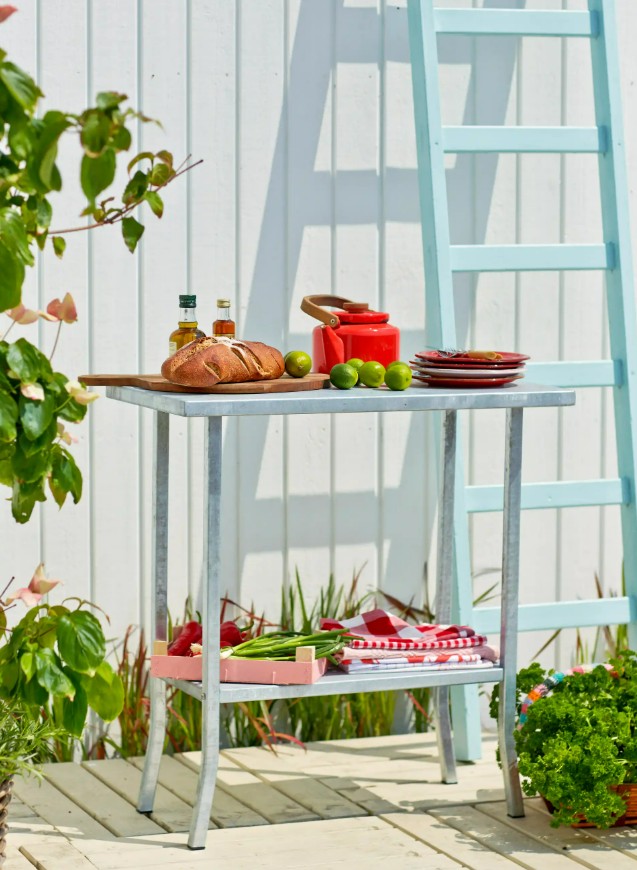 PLUS Table de jardinage en acier galvanisé à chaud, L x L x H 750 x 450 x 800 mm