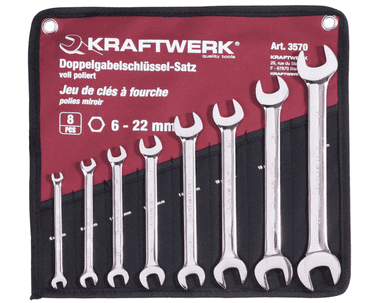 KRAFTWERK PRO LINE Doppel-Maulschlüssel-Satz, 8-teilig, 6–22 mm, im Rolletui
